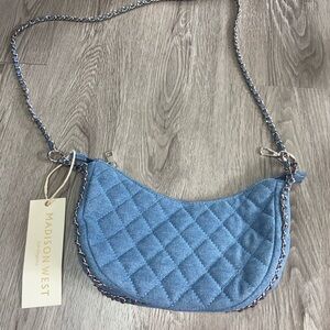Madison West Denim Blue Quilted Shoulder Bag